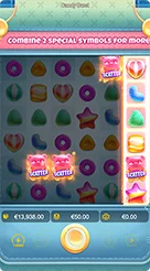 Candy Burst · Simbol beruang SCATTER dengan efek bingkai bercahaya di kisi kanan.